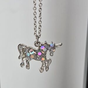 Claire's Shimmering Silver Tone Horse  Necklace